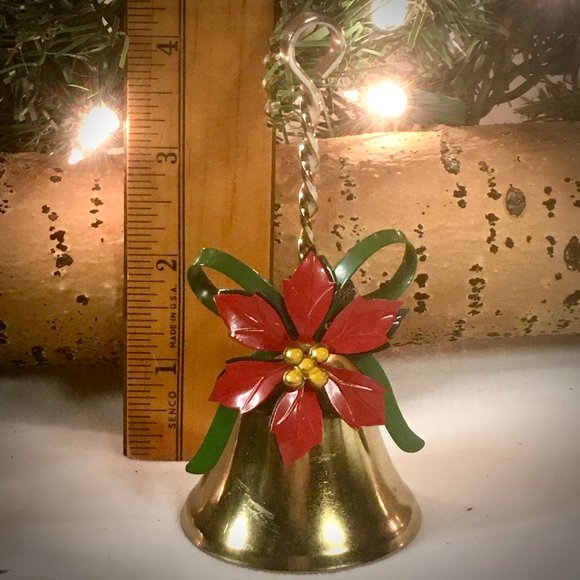 Vintage George Good Brass Bell With Christmas Poinsettia and Bow - Picture 3 of 4